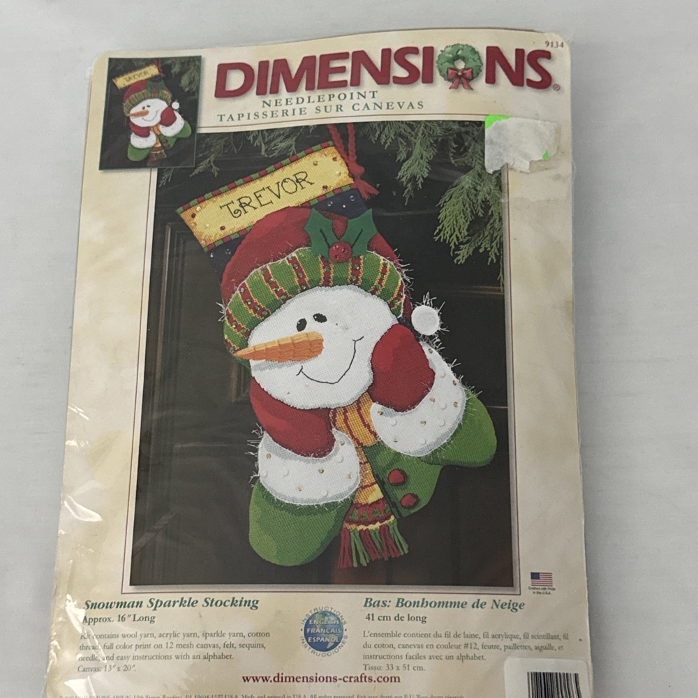 Dimensions Needlepoint Snowman Sparkle Stocking Craft Kit #9134 Approx 16" long